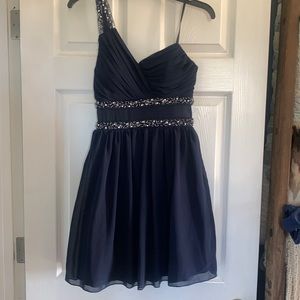 Navy blue one shoulder mini dress